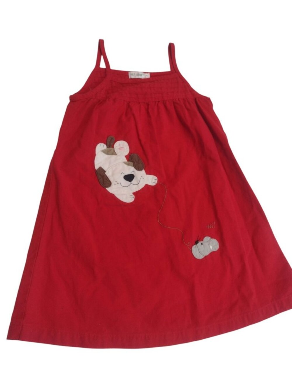 Vintage Pet Shop Girls Embroidered Dog Jumper Dress 3 Red Kitschy Mouse